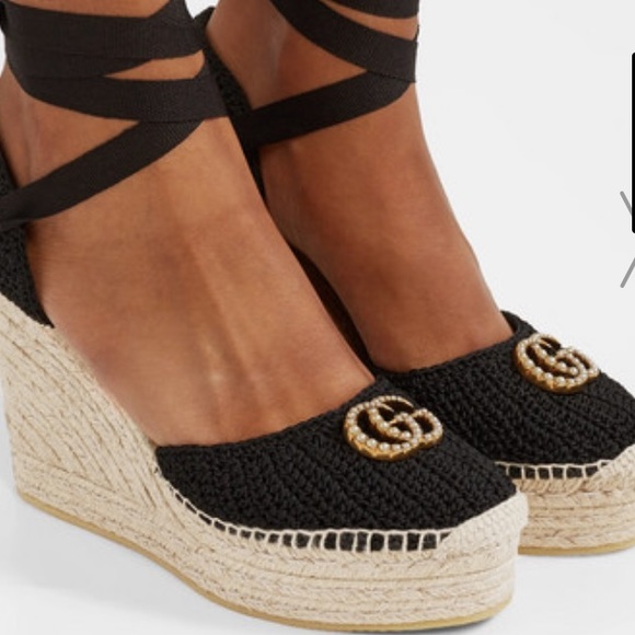 Gucci Shoes - GUCCI Crochet Pearl Embellished GG Espadrille